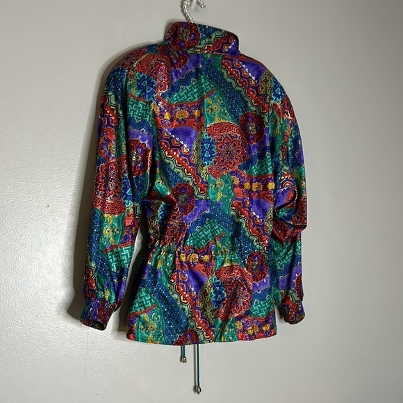 Vintage ‘90s Funky Patterned Multi color synch waist Jacket large women’s - Picture 6 of 9